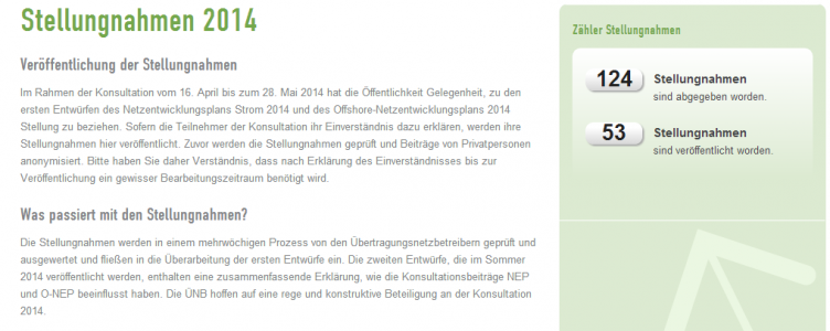 Bildschirmfoto vom 15.5.14 - 14:15 Uhr zum Stand der Einsprüche zum NEP Entwurf